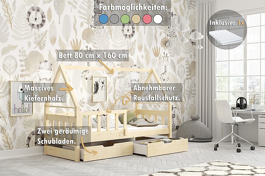 thematys Kinderbett mit Rausfallschutz und Ausziehbett günstig online kaufen