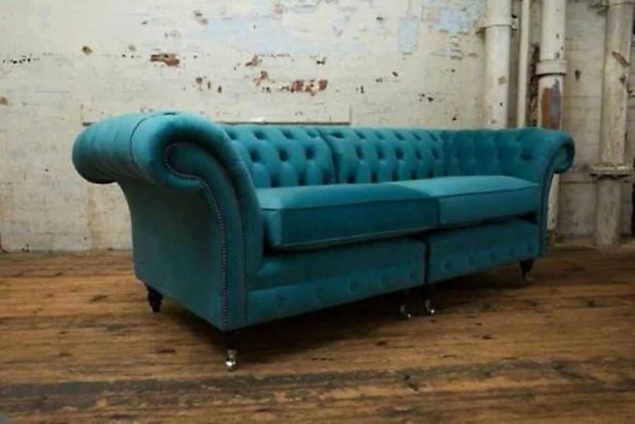 JVmoebel Chesterfield-Sofa, 3 Sitzer 210cm Luxus Bank Sofa Couch Turkis günstig online kaufen