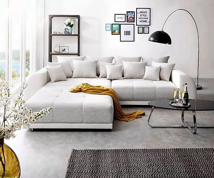 DELIFE Big-Sofa Violetta, Hellgrau Creme 310x135 cm inklusive Hocker und Ki günstig online kaufen