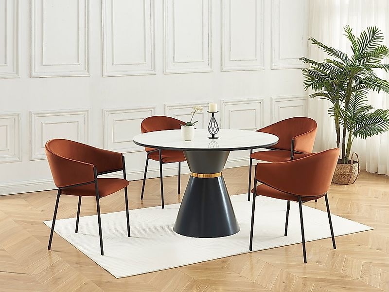 Stuhl mit Armlehnen 6er-Set - Samt & schwarzes Metall - Terracotta - ORDIDA günstig online kaufen