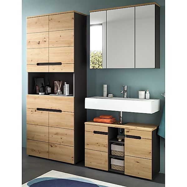 Inn.Furn Badmöbel Set in Eiche und Grau 3-teilig 171 cm Cooper günstig online kaufen