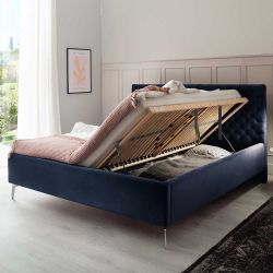 Komfortbett Stoff Blau aus Samt Gestell Metall Chrom günstig online kaufen