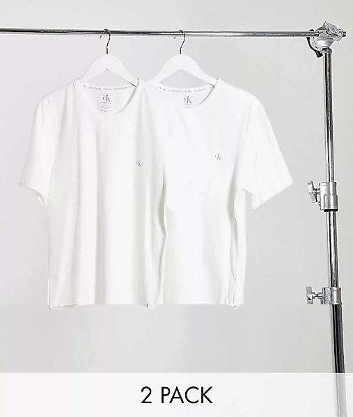 CK One – 2er-Pack T-Shirts in Weiß mit Rundhalsausschnitt und Logo auf der günstig online kaufen