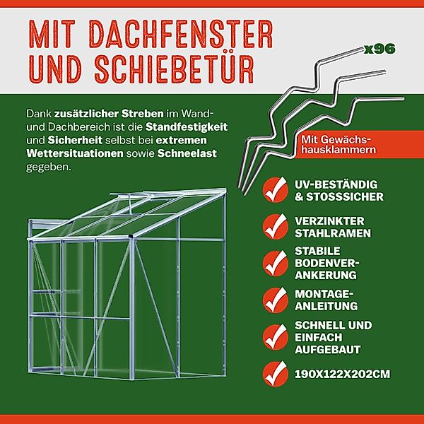 Gardebruk Gewächshaus, Beistell Aluminium 3,8m³ 190x130cm günstig online kaufen