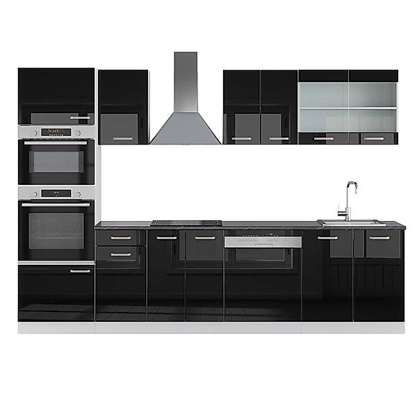 Vicco R-Line Küchenzeile Schwarz Hochglanz/Weiß 300 cm mit HochschrankAP An günstig online kaufen