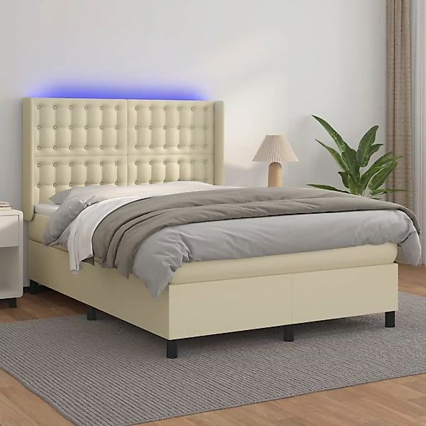 Vidaxl Boxspringbett Mit Matratze & Led Creme 140x200 Cm Kunstleder günstig online kaufen