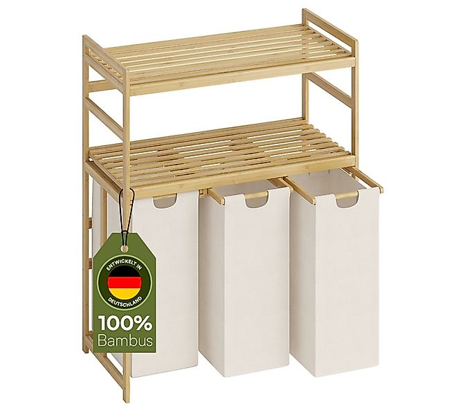 Bellamio Wäschekorb Newa aus Bambus (3 Fächer mit 2 Ablagen, Beige 150 L), günstig online kaufen
