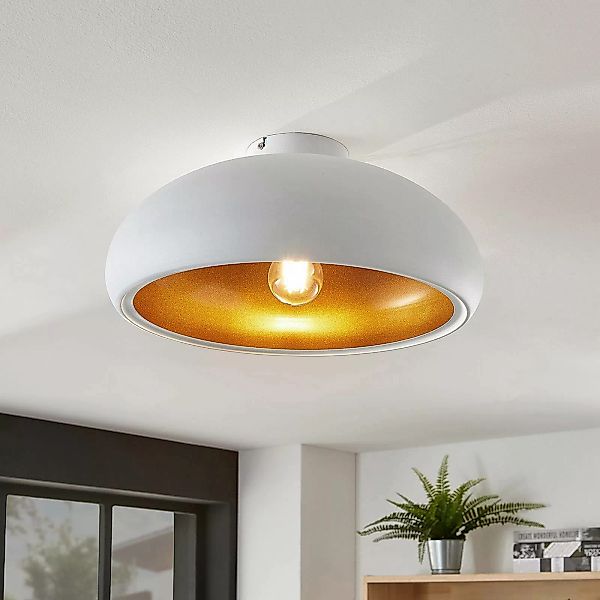 Lindby Deckenlampe Gerwina, weiß/gold, Metall, 40 cm, E27 günstig online kaufen