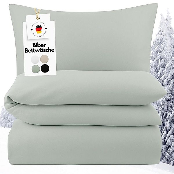 Carpe Sonno Bettwäsche Biber Bettwäsche Salbeigrün Uni aus 100% Baumwolle, günstig online kaufen