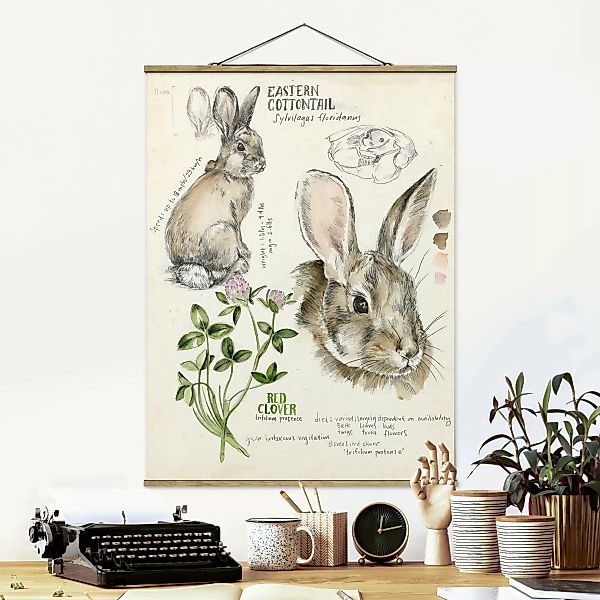 Stoffbild Tiere mit Posterleisten - Hochformat Wildnis Journal - Kaninchen günstig online kaufen