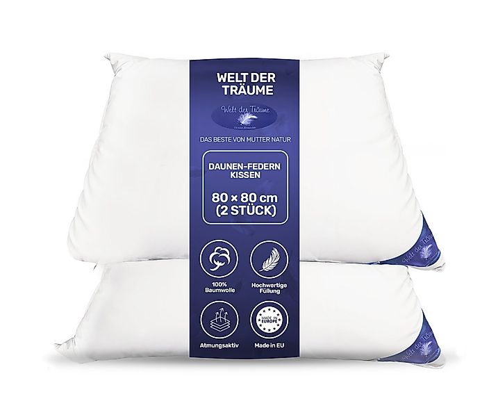 Welt der Träume 3-Kammer-Kopfkissen 2 Stück 80 x 80 cm Daunenkissen Füllung günstig online kaufen