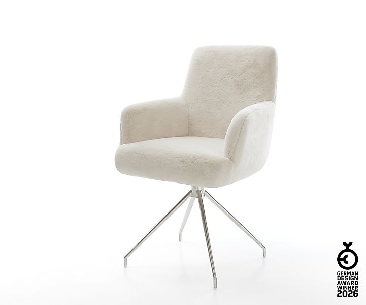 Esszimmerstuhl Heira-Flex mit Armlehnen Plüsch Creme-Weiß Kreuzgestell koni günstig online kaufen