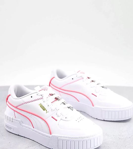 Puma – Cali Sport – Sneaker in Weiß mit neonrosa Paspelierung, exklusiv bei günstig online kaufen