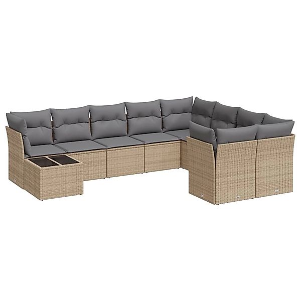 vidaXL 10-Tlg Garten-Sofagarnitur mit Kissen Beige Poly Rattan 3250028 günstig online kaufen