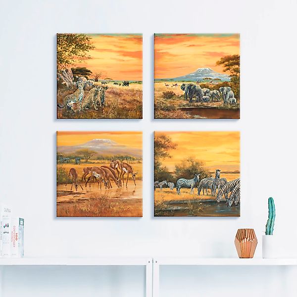 Artland Leinwandbild »Geparden Elefanten Zebras in der Steppe«, Wildtiere, günstig online kaufen