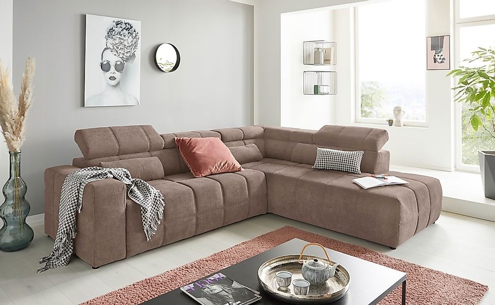 DOMO collection Ecksofa "Brandon L-Form, auch in Leder", inklusive Kopfteil günstig online kaufen