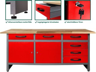 Ondis24 Werkbank Karsten 160 cm Rot 6 Schieber 2 Tür Werkstatteinrichtung günstig online kaufen
