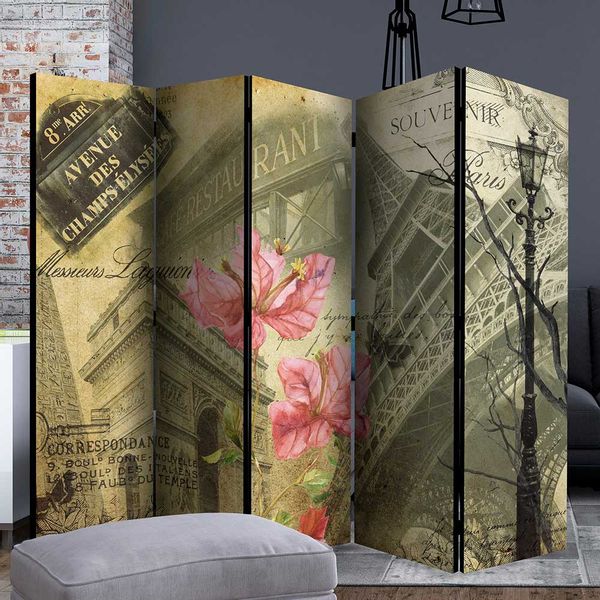 Vintage Paravent in Bunt PARIS Motiv und Blumen günstig online kaufen