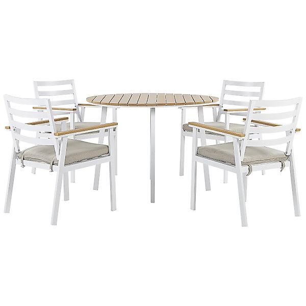 Beliani Gartentisch Set CAVOLI Weiss Heller Holzfarbton Beige 105x105x82 günstig online kaufen