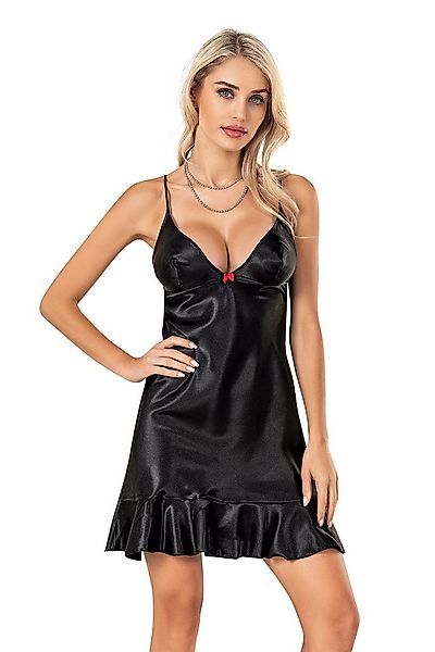 Nachthemd Damen Satin Nachthemd Kurz – Spaghettiträger mit Rüschen Saum Lei günstig online kaufen