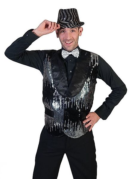 Karneval-Klamotten Kostüm Pailletten Weste Herren Karneval silber schwarz, günstig online kaufen