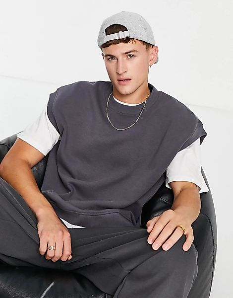 Topman – Ärmelloses Oversize-Sweatshirt in Grau günstig online kaufen