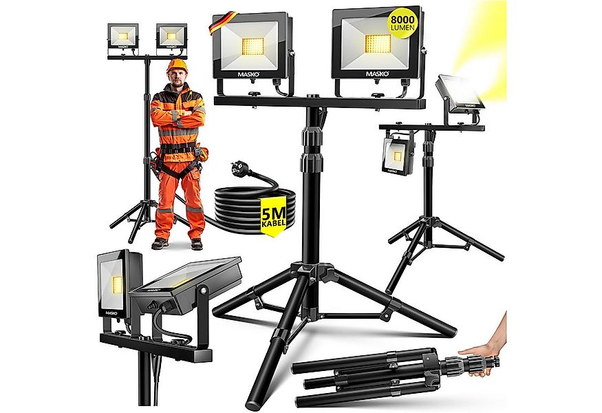 MASKO LED Baustrahler LED Fluter mit Stativ höhenverstellbar bis 202cm, 800 günstig online kaufen