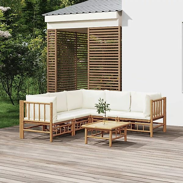 Vidaxl 6-tlg. Garten-lounge-set Mit Cremeweißen Kissen Bambus günstig online kaufen