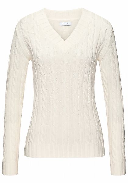 LASCANA V-Ausschnitt-Pullover mit Zopfstrickmuster günstig online kaufen
