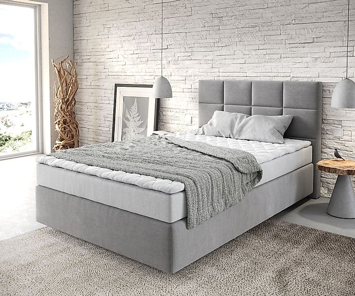 Boxspringbett Dream-Fine 120x200 cm Mikrofaser Grau mit Matratze und Topper günstig online kaufen