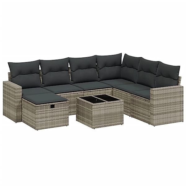 vidaXL 8-Tlg Garten-Sofagarnitur mit Kissen Hellgrau Poly Rattan 3263538 günstig online kaufen