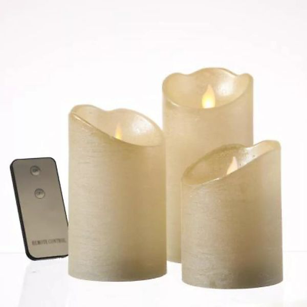 MARELIDA LED Kerzenset mit Fernbedienung Echtwachs 3 Größen 3er Set creme günstig online kaufen