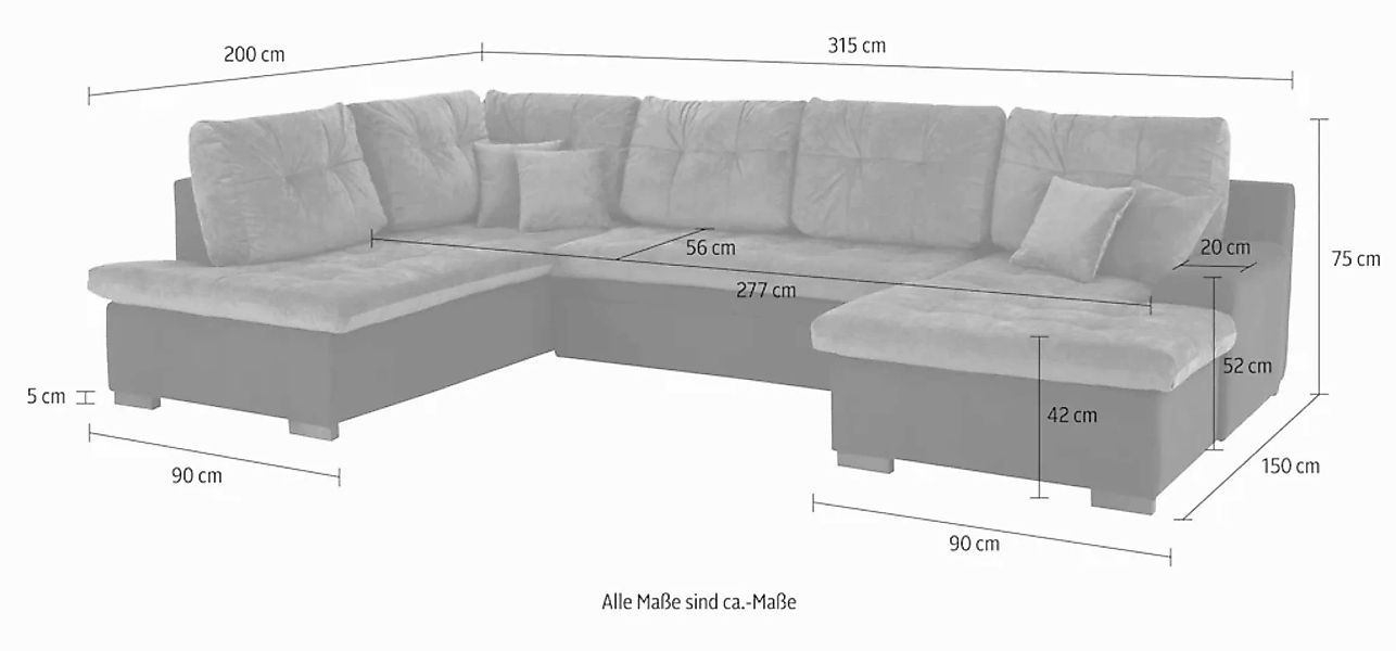 Home affaire Wohnlandschaft "Föhr U-Form", wahlweise mit Bettfunktion günstig online kaufen