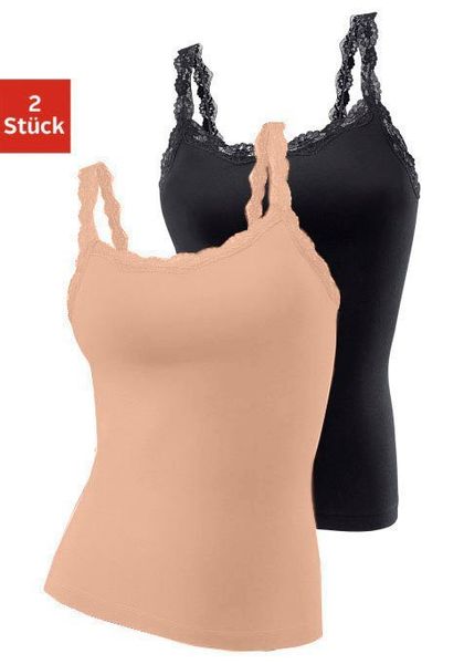 LASCANA Unterhemd 2er-Pack, aus elastischer Baumwolle mit zarter Spitze, Sp günstig online kaufen
