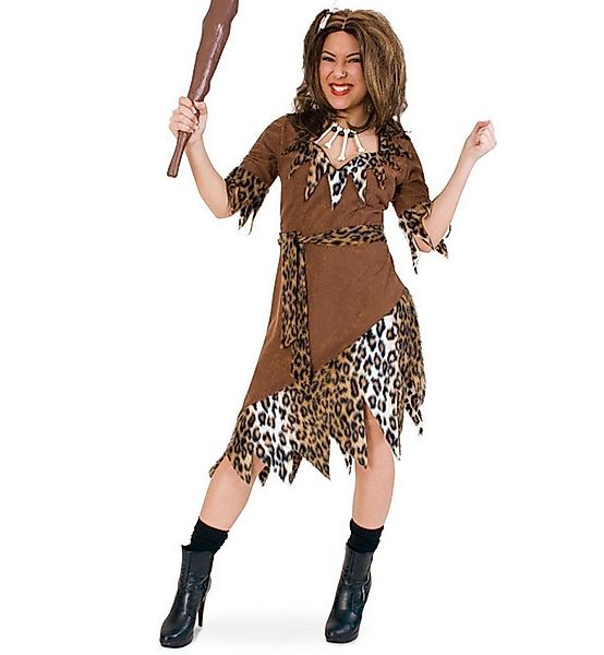 Fries Kostüm Damen Steinzeitfrau Steinzeit Kleid mit Gürtel Karneval Faschi günstig online kaufen