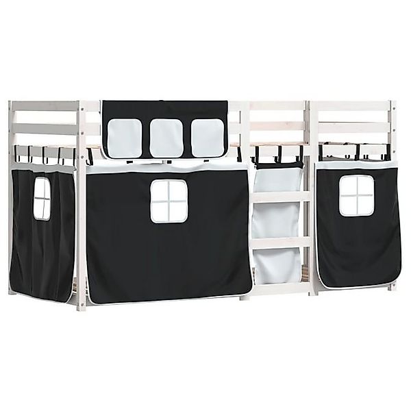 vidaXL Bett Etagenbett mit Vorhängen Weiß & Schwarz 75x190 cm Kiefernholz günstig online kaufen
