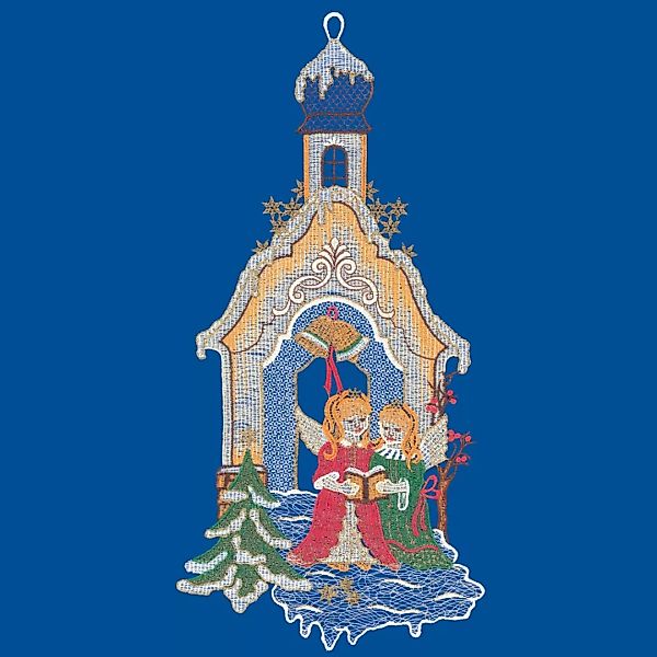 W. Reuter & Sohn - Plauener Spitze Fensterbild "Kapelle mit Engeln", Made i günstig online kaufen