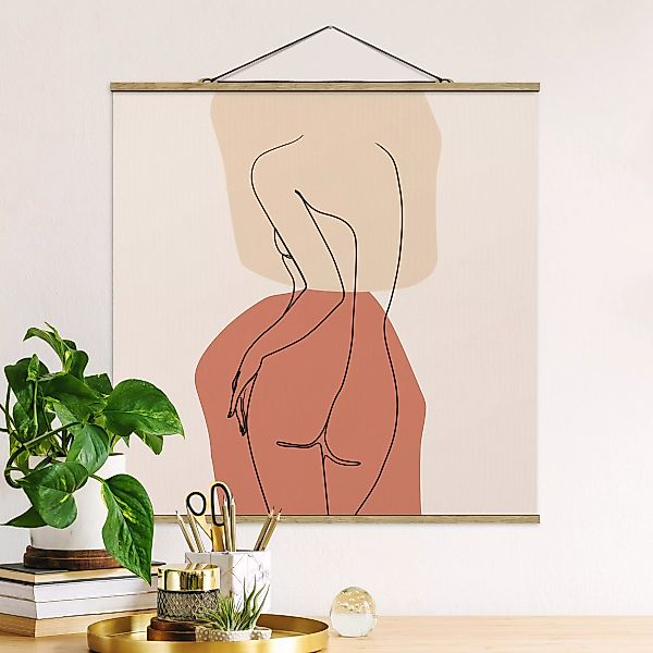 Stoffbild Abstrakt mit Posterleisten - Quadrat Line Art Frau Rücken Braun günstig online kaufen