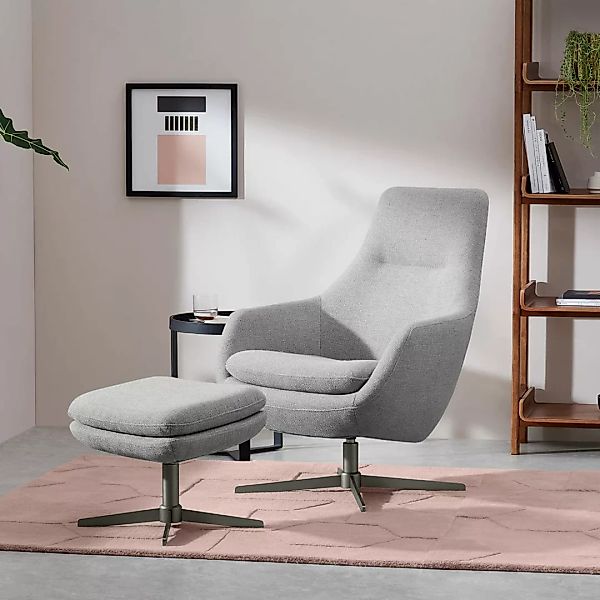 Modesto Sessel mit Hocker, Mondgrau - MADE.com günstig online kaufen