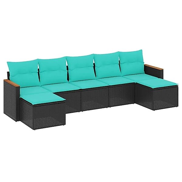 vidaXL 7-Tlg Gartensofa-Set mit Kissen Schwarz Polyrattan 3226232 günstig online kaufen