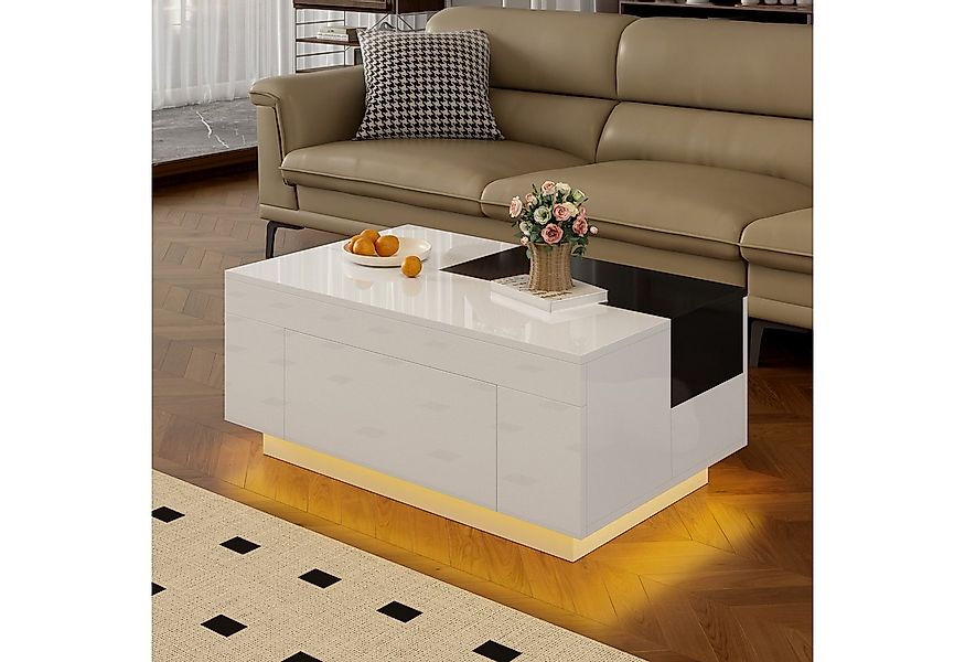 OKWISH Couchtisch ausziehbarer schwarz-weißer Tischplatte (Satztisch, Wohnz günstig online kaufen