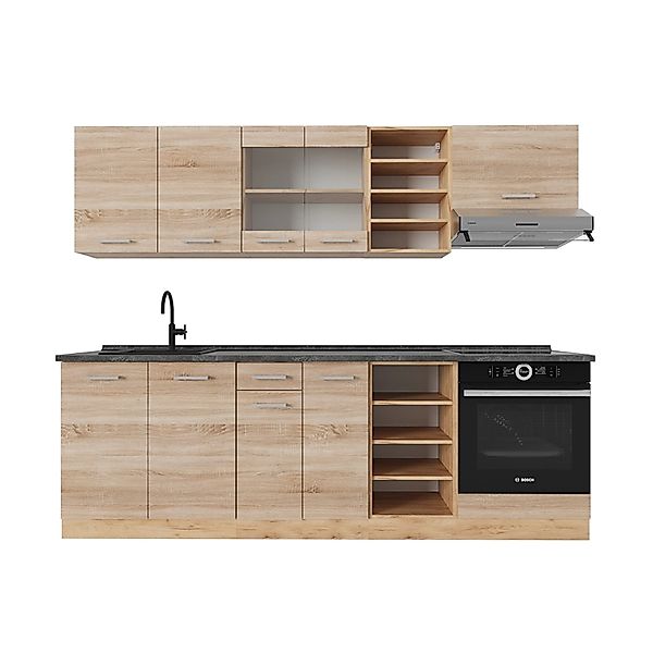 Vicco R-Line Küchenzeile Sonoma/Goldkraft Eiche 240 cm AP Anthrazit günstig online kaufen