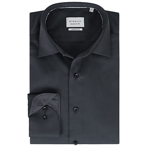 Eterna Langarmhemd Modern Fit, Anthrazit, Satingewebe, günstig online kaufen