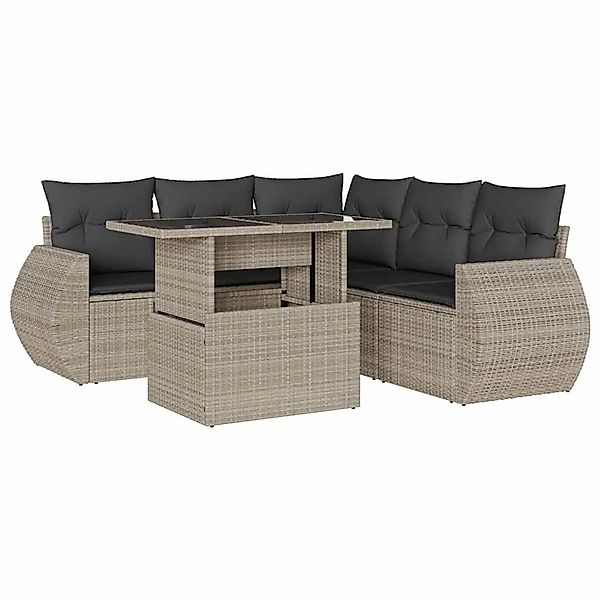 vidaXL 6-Tlg Garten-Sofagarnitur mit Kissen Hellgrau Poly Rattan 3268532 günstig online kaufen