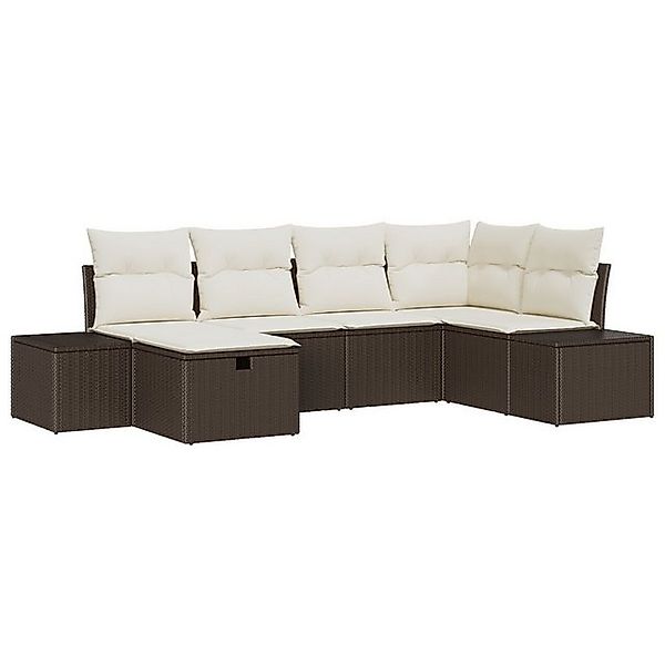 vidaXL Loungesofa 6-teiliges Garten-Sofa-Set mit Kissen Braun Poly Rattan, günstig online kaufen