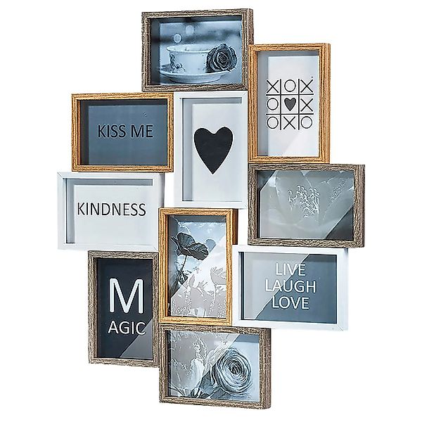 Kobolo Bilderrahmen Collage HEART Holz Weiß Natur 10 Bilder 59x47 cm günstig online kaufen