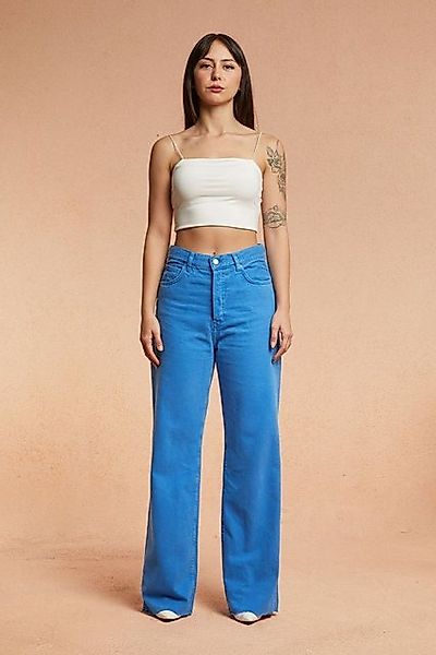 Kutaf Regular-fit-Jeans Breite Bein Schlag Hose mit abgeschnittenem Saum günstig online kaufen