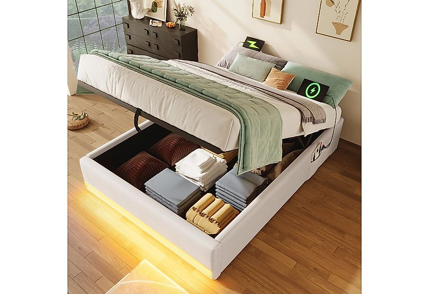 TavilaEcon Boxspringbett Polsterbett mit LED & USB-C – Hydraulik-Stauraum & günstig online kaufen