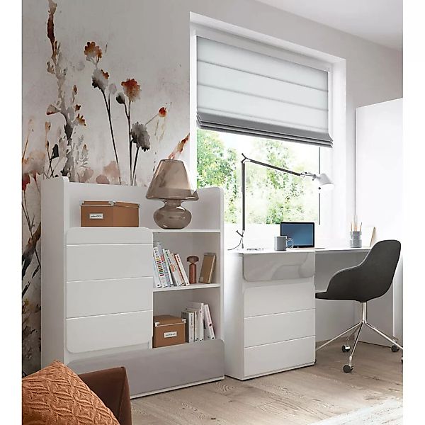 Schreibtisch und Schrankregal weiß mit grau FLINT-129 günstig online kaufen