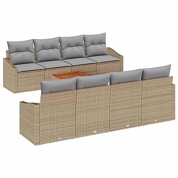 vidaXL Garten-Sofa-Set mit Kissen 9-Tlg Beige Poly Rattan 3347805 günstig online kaufen